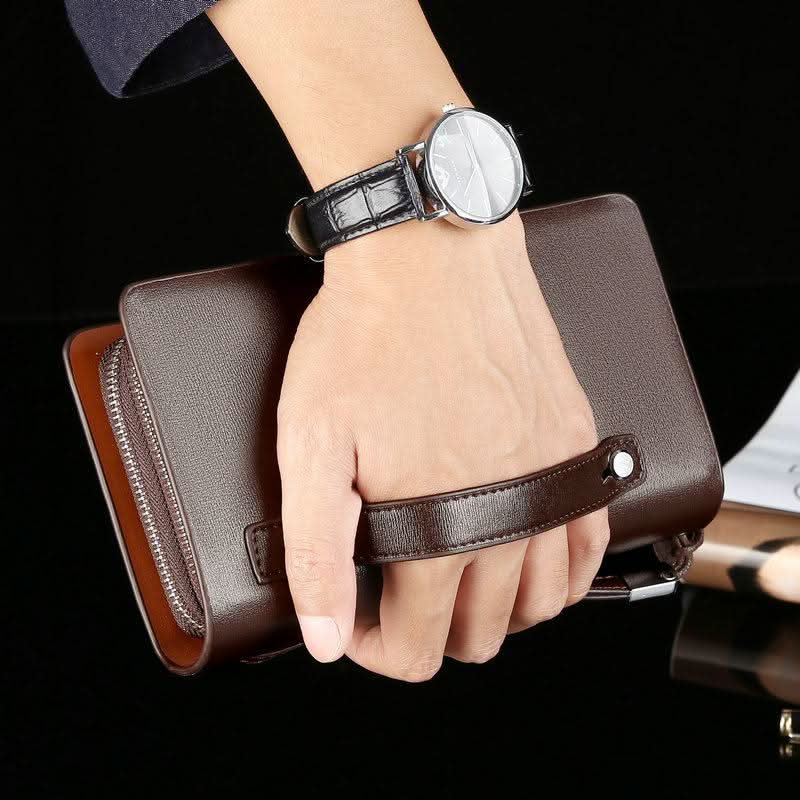 Pochette en cuir véritable pour homme