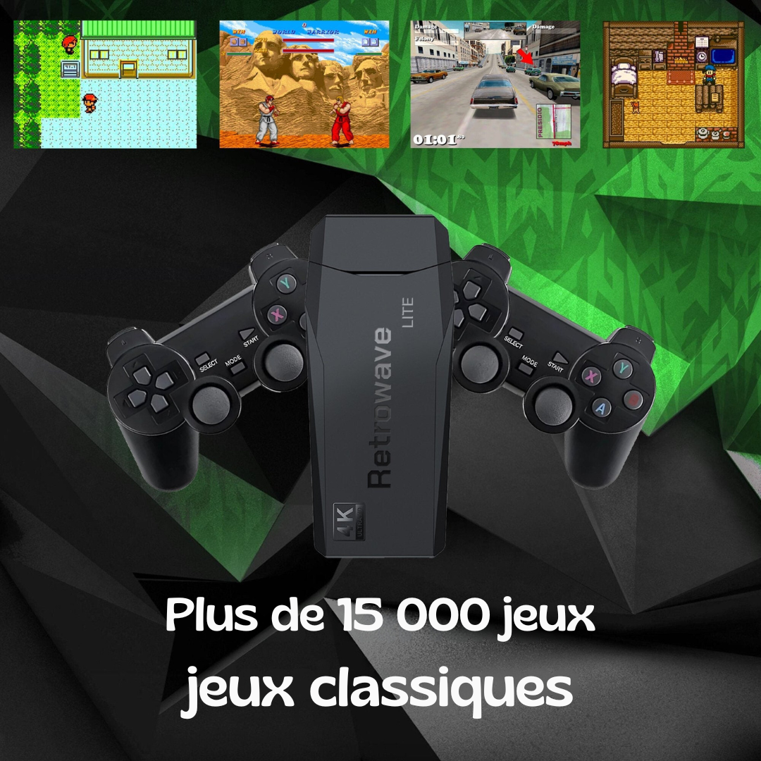 ReplayRetro™ (4K + 64 Go) | 15 000 JEUX RETRO + 2 CONTROLEURS SANS FIL